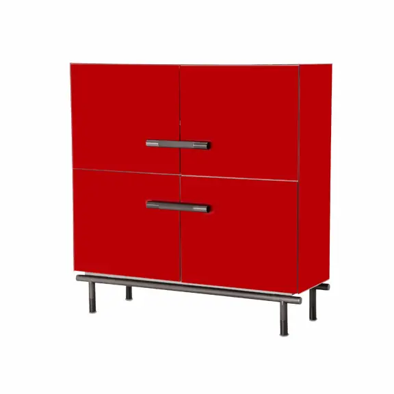 Stylish red storage cabinet on legs