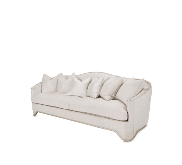 Plush white sofa on white background