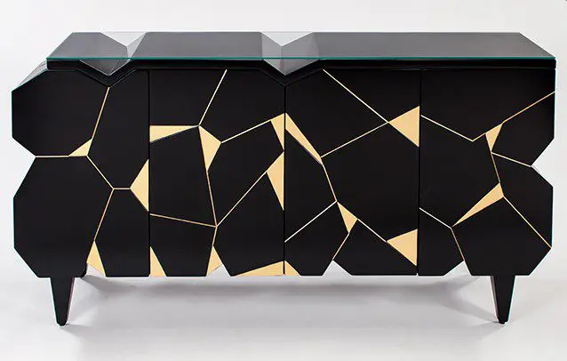 Geometric black and gold cabinet design