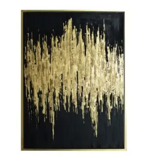 Abstract gold pattern on black canvas.
