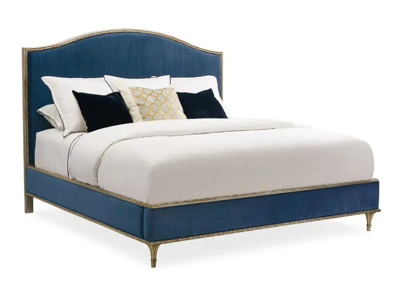 Stylish bed featuring velvet upholstery