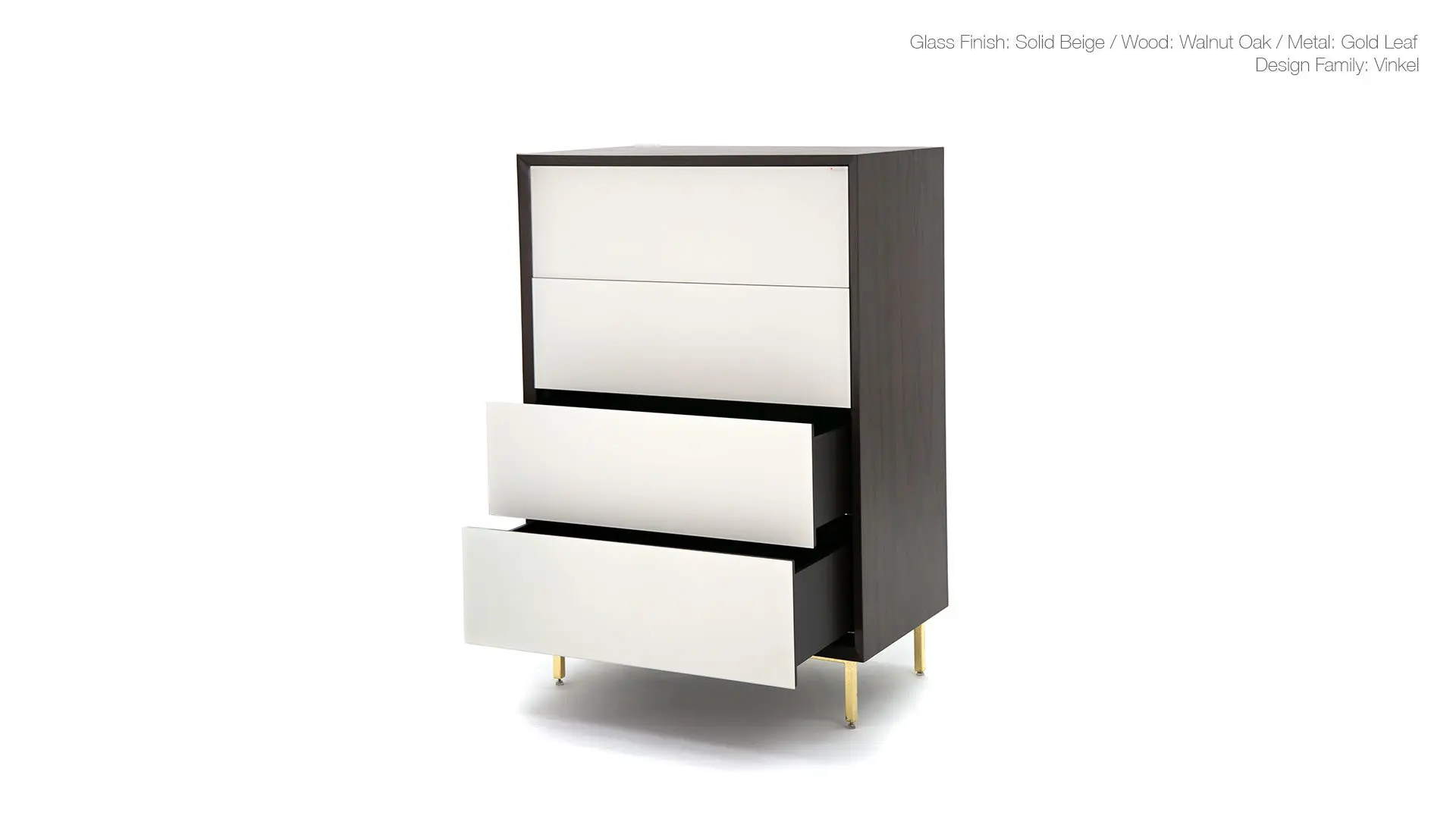 Modern chest of drawers with open drawers.