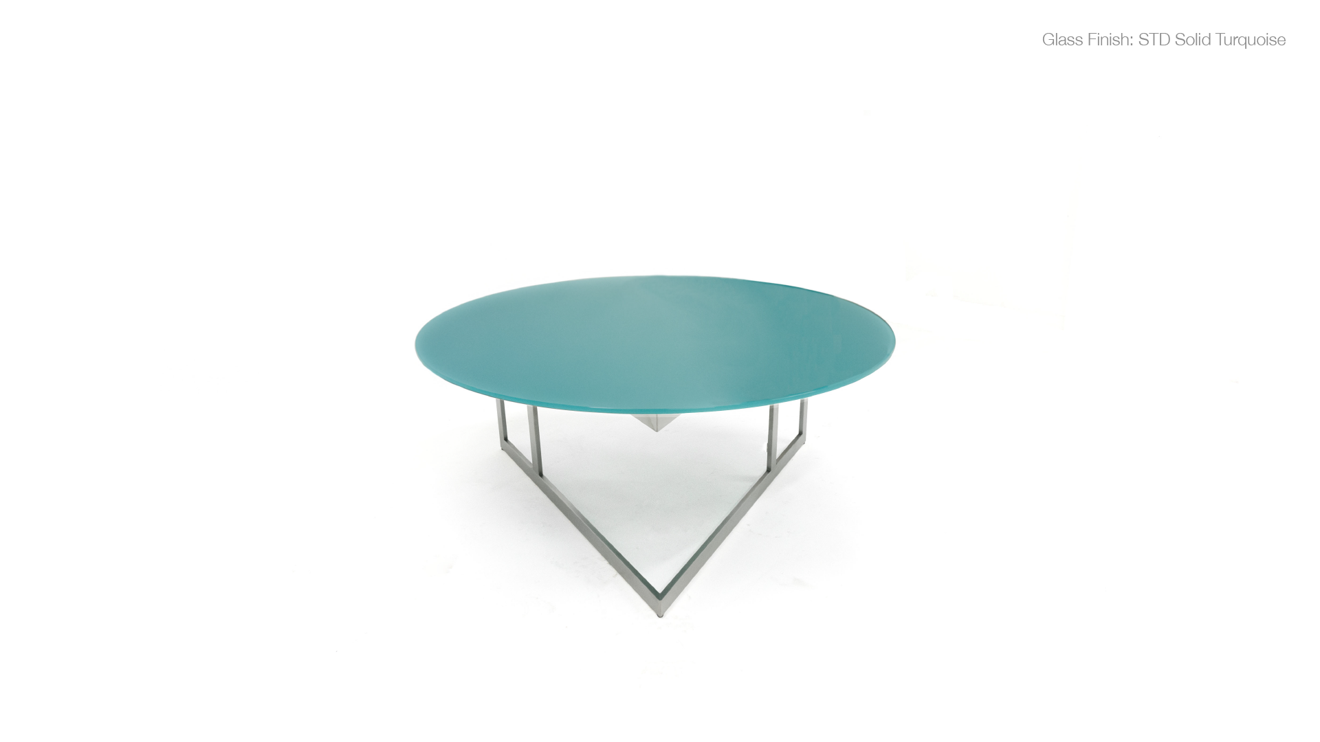 Turquoise round table with triangular metal base