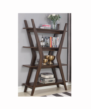 Modern shelf holding books and decor