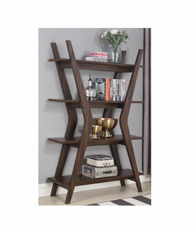 Modern shelf holding books and decor