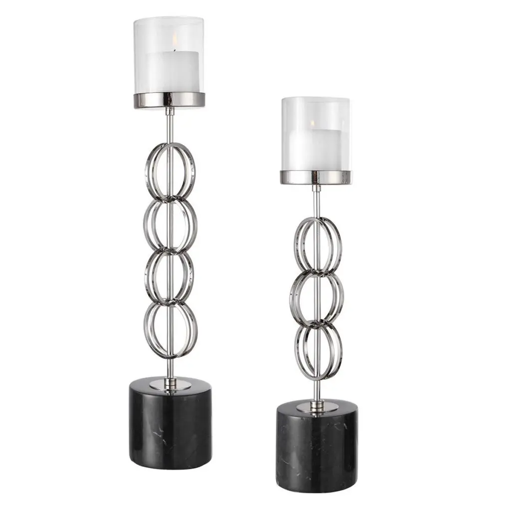 Elegant metal and glass candle stands