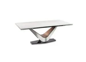 Stylish dining table with geometric support
