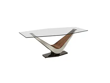 Modern glass table with unique base design