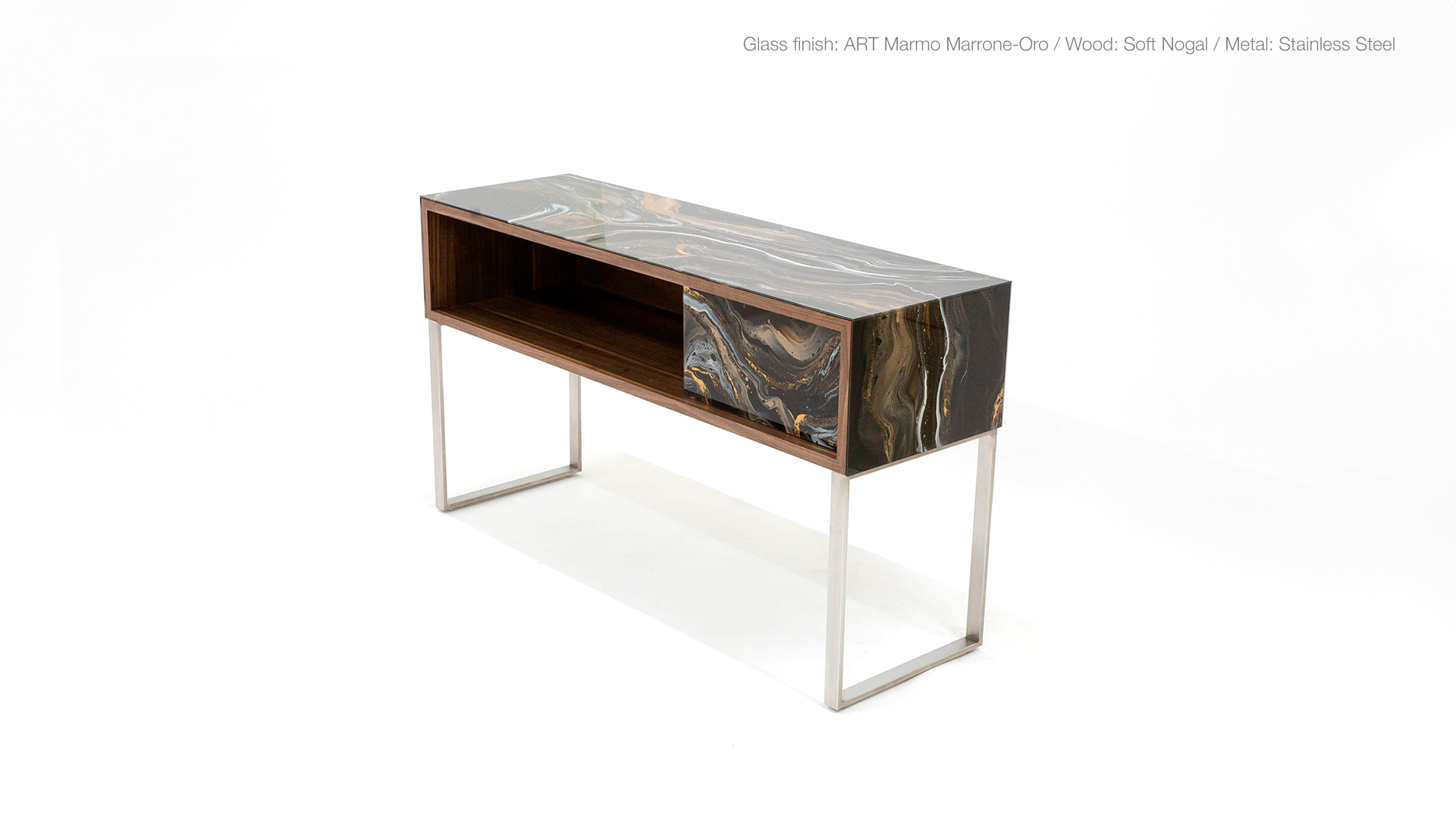 Marble-patterned console table with stainless steel legs