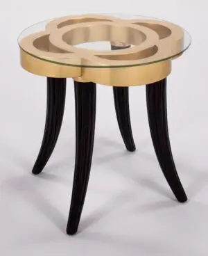 Elegant glass-top table with curved legs