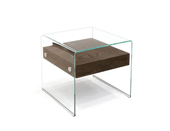 Stylish glass table with wooden drawer