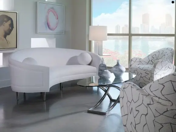 Modern living room with white furniture
