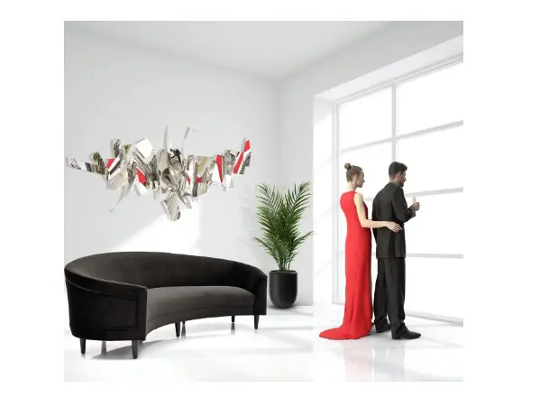 Art-filled room with couple and sofa