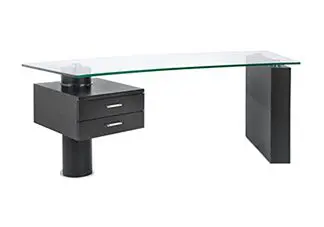 Glass-top desk with black drawers