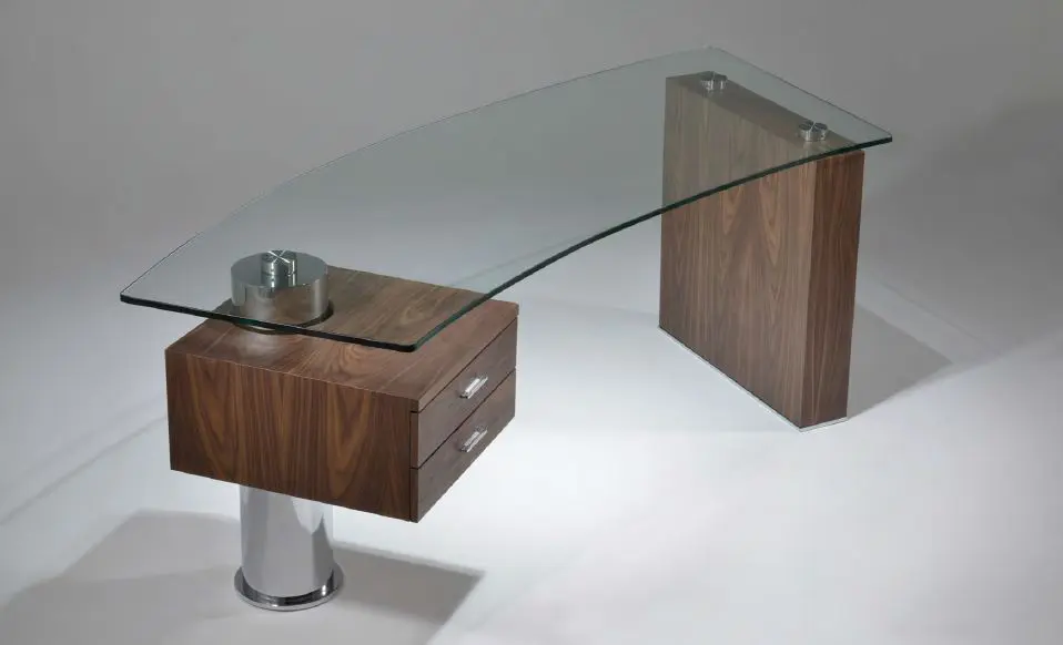 Sleek glass and wood office desk