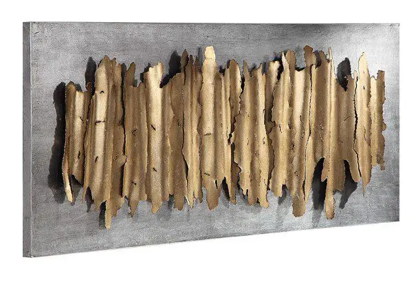 Textured wall art with wood pieces