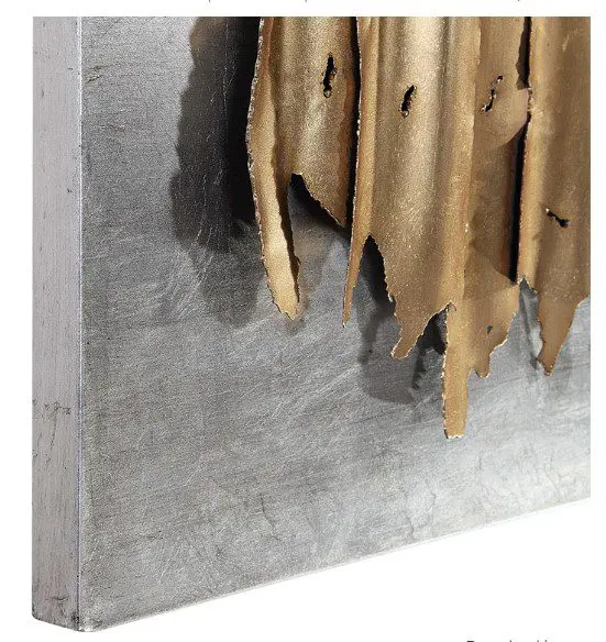 Torn gold fabric on textured canvas