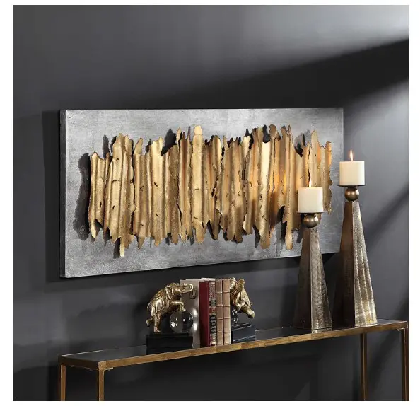 Abstract wooden art on gray wall