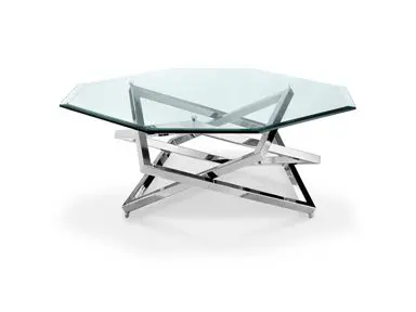 Modern glass table with angular metal legs