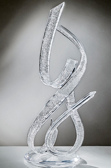 Contemporary crystal sculpture on display