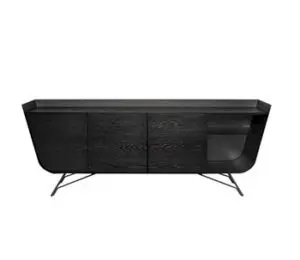 Sleek black cabinet with storage compartments