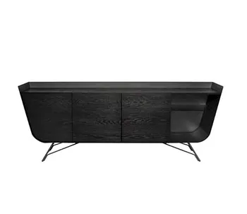 Sleek black cabinet with storage compartments