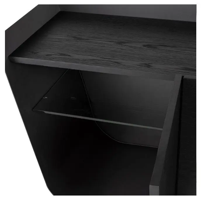 Black wooden desk with glass shelf