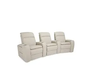 Three beige recliner chairs in a row