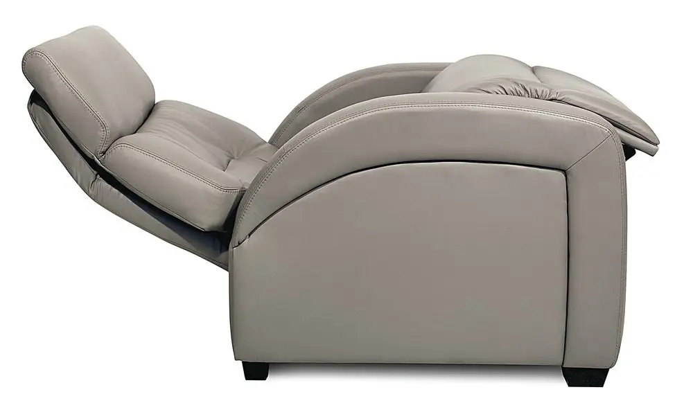 Reclining gray leather chair side view