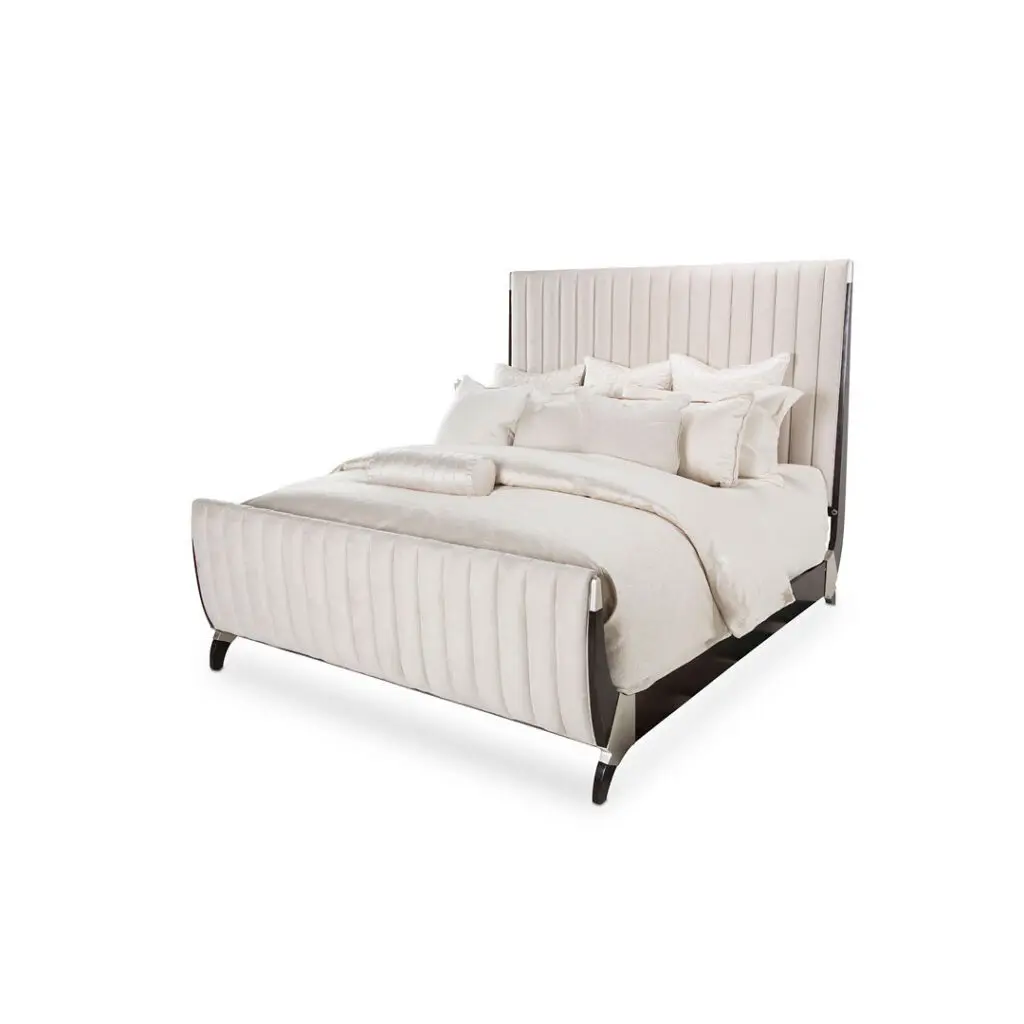 Elegant white bed with cushions