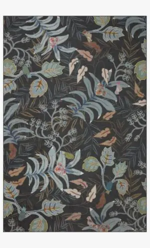Botanical rug design with leaves