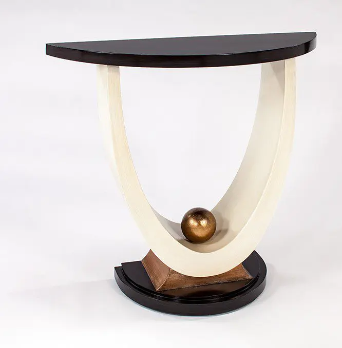 Artistic console table with golden sphere