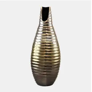 Gold ribbed vase with narrow opening