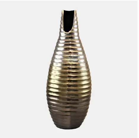 Gold ribbed vase with narrow opening