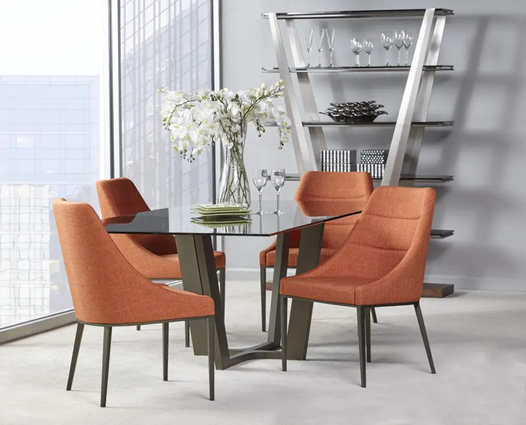 Modern dining set with orange chairs