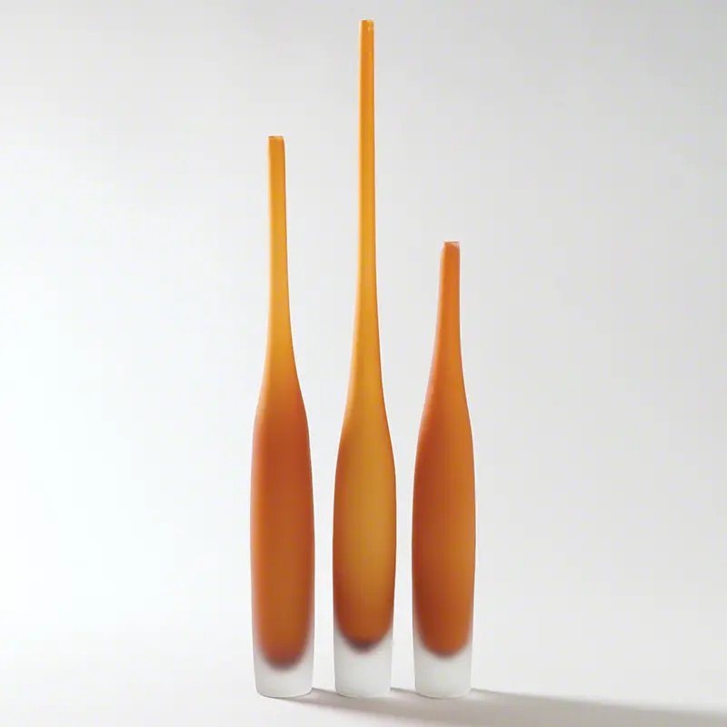 Three sleek gradient glass vases