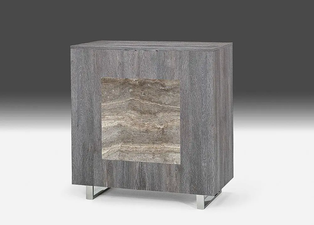 Stylish gray cabinet against dark background