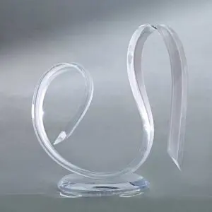 Clear glass sculpture on display