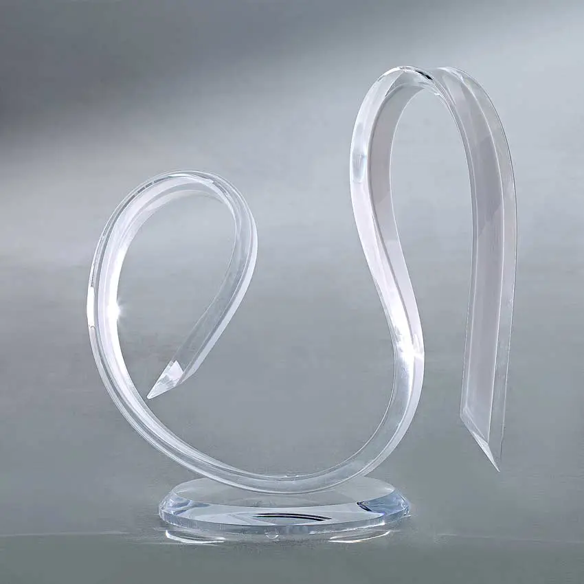 Clear glass sculpture on display