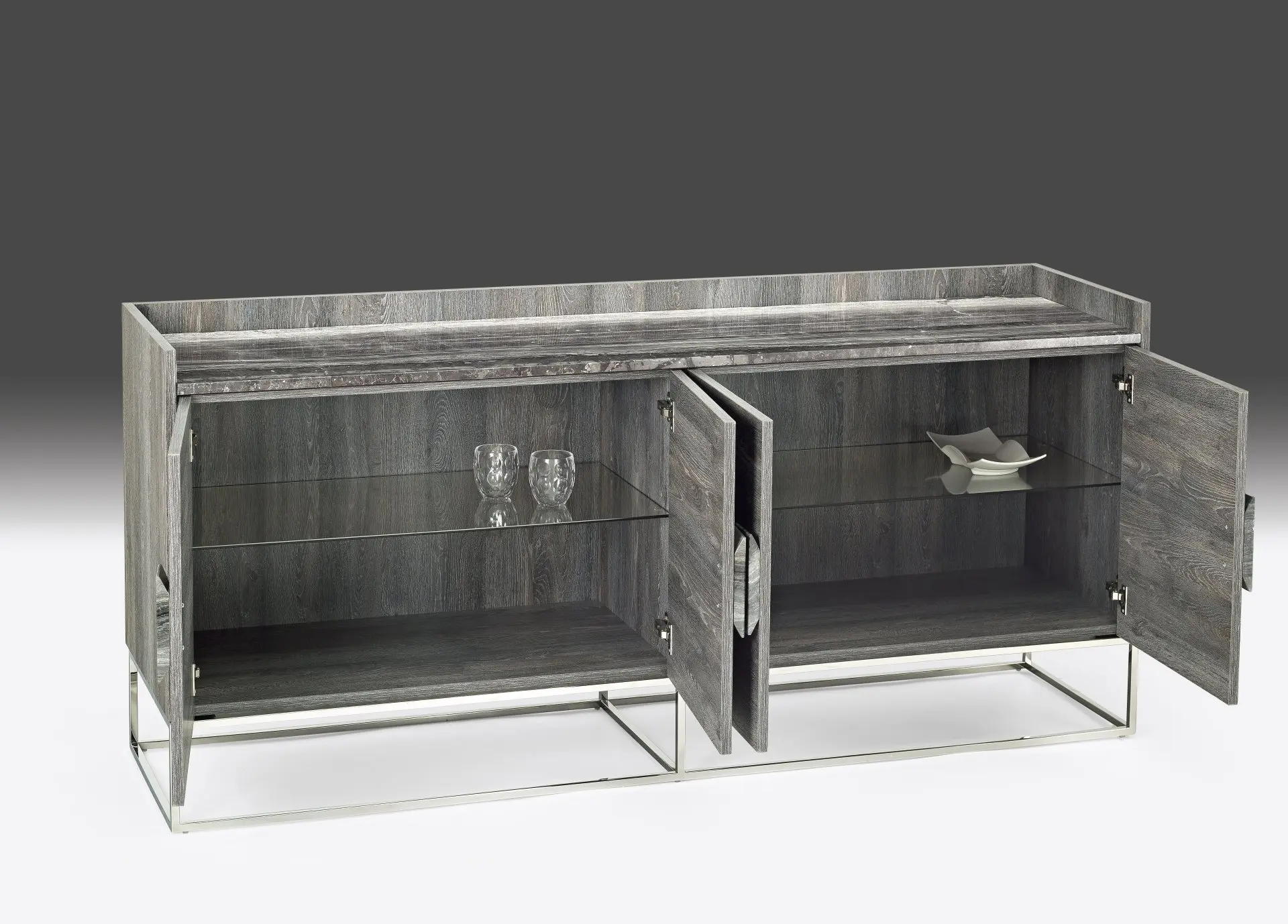 Modern gray wooden sideboard with metal base