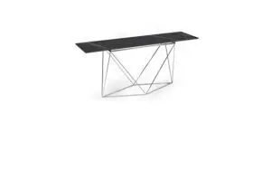 Contemporary table with angular metal base