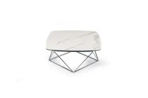 Square marble table with geometric legs