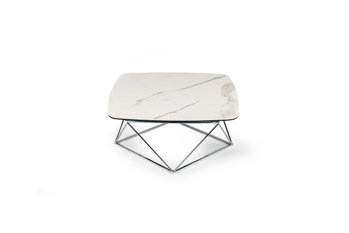 Square marble table with geometric legs