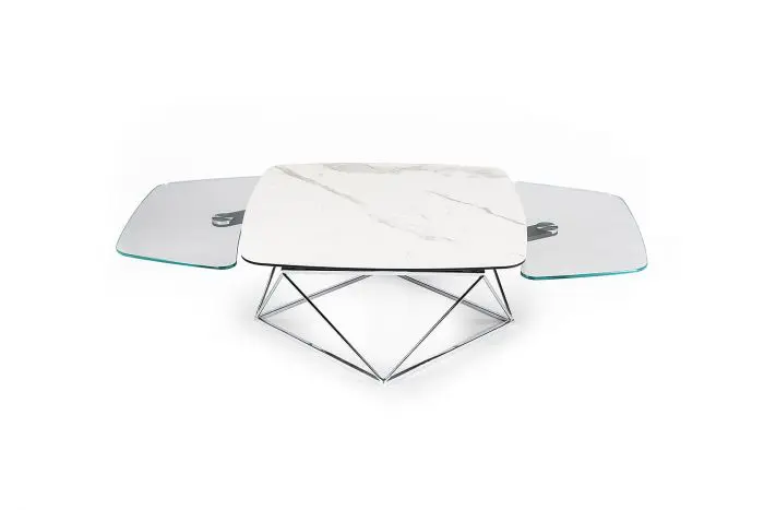 Geometric design coffee table with glass extensions
