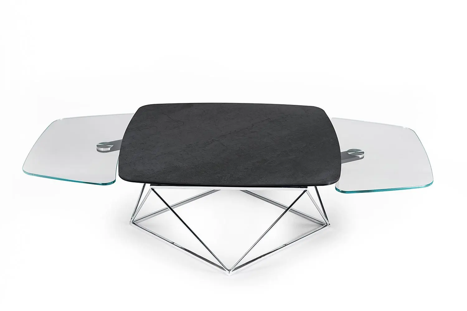 Square black tabletop on metal frame