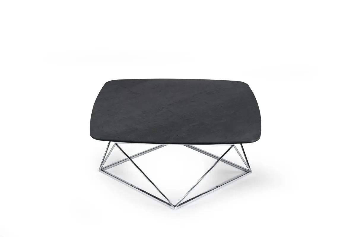 Modern black coffee table with metal base.