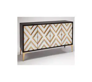 Geometric pattern sideboard with gold accents