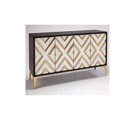 Geometric pattern sideboard with gold accents