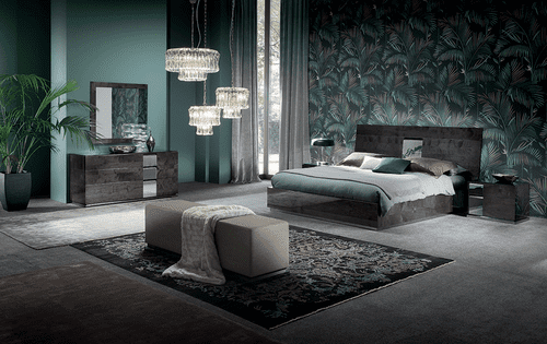 Elegant bedroom with crystal chandeliers