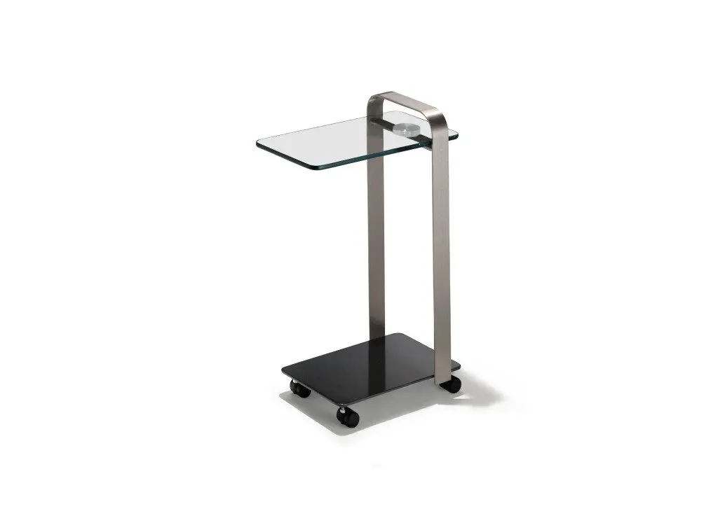 Rolling side table with glass top